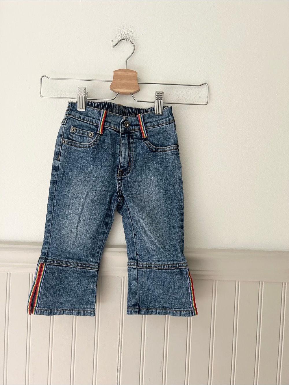 Vintage Zana Di Girl Girls Size 4 Blue Denim Jeans Rainbow Trim